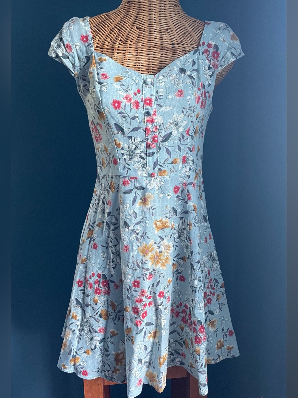 City Triangles Fit & Flare Dress Cap Sleeves Smocked Back Bluish Green Med.
